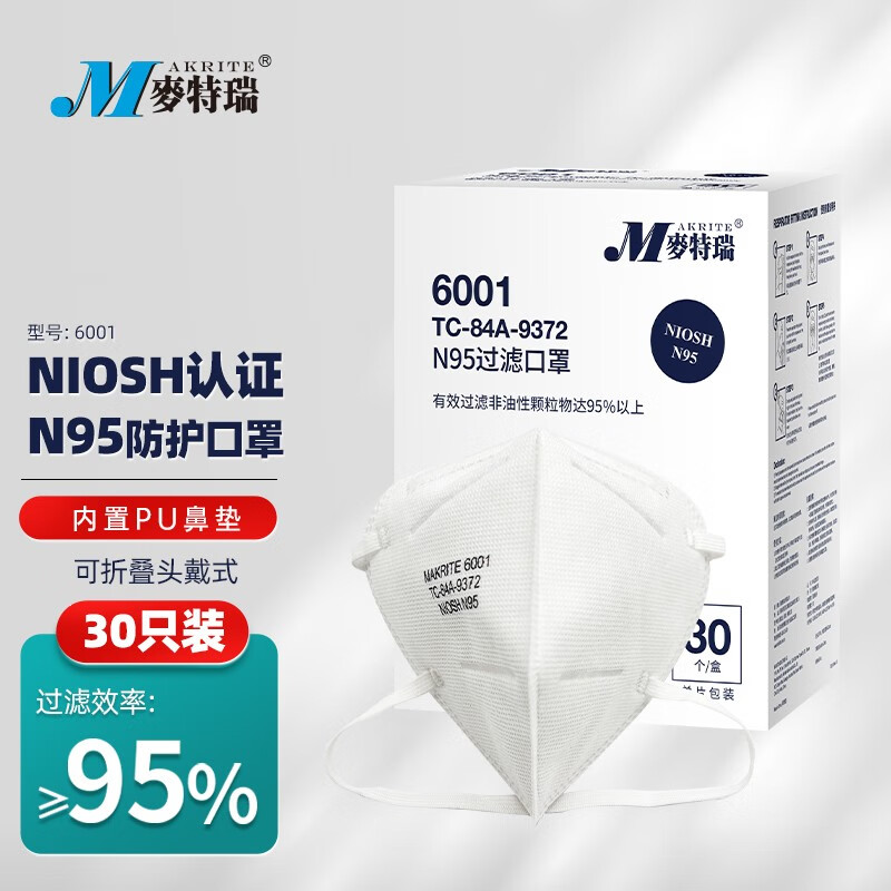 麥特瑞6001 N95白色折疊頭戴式防塵口罩圖片1