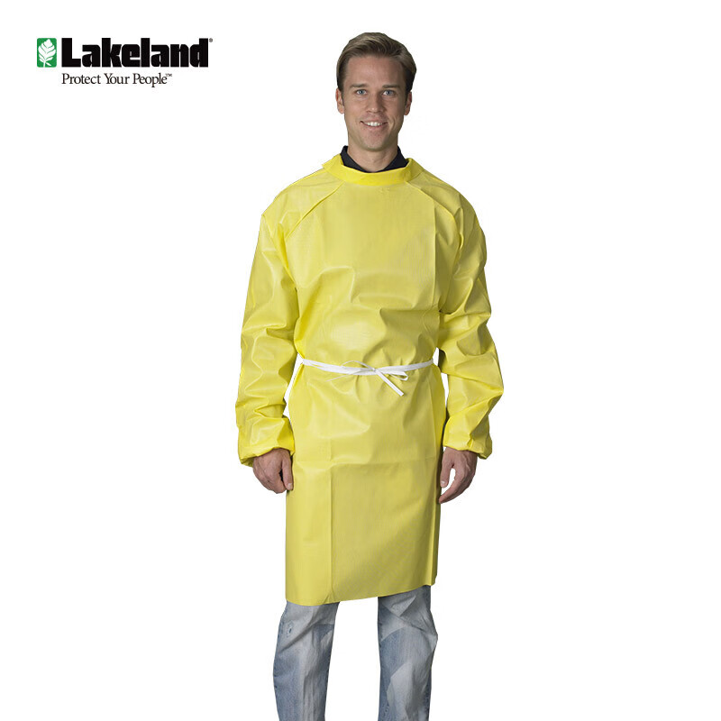 雷克蘭C1T019Y反穿圍裙凱麥斯1黃色防化系帶圍裙圖片2