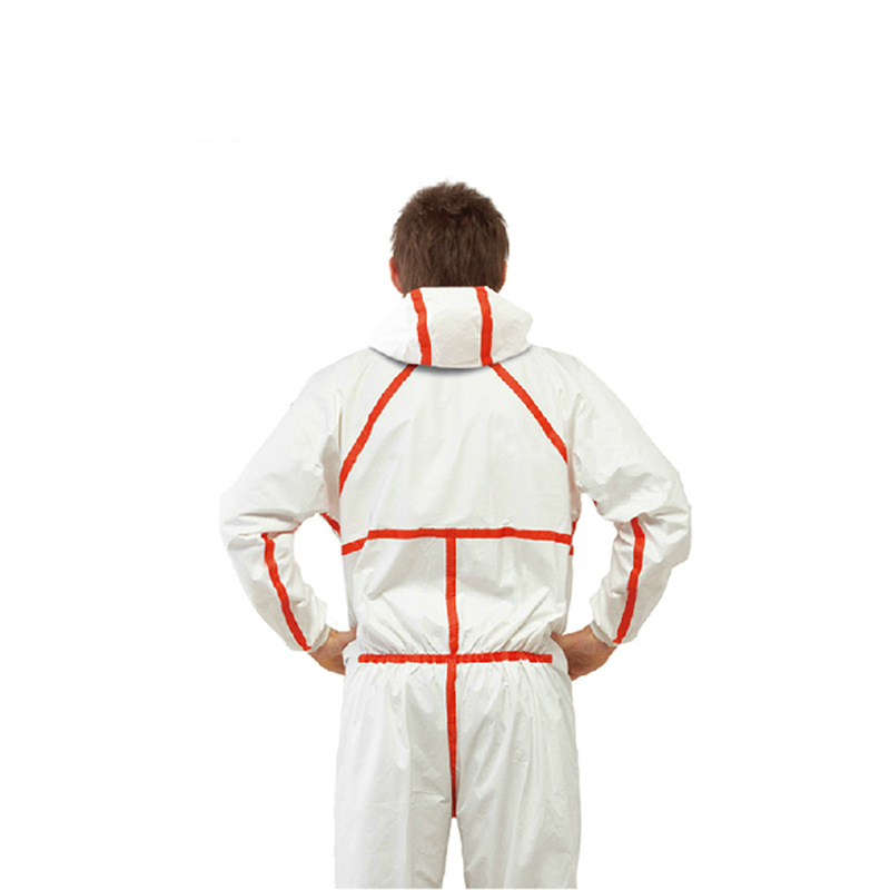 3M4565白色帶帽紅色膠條連體防護服圖片1 3M4565白色帶帽紅色膠條連體防護服圖片1