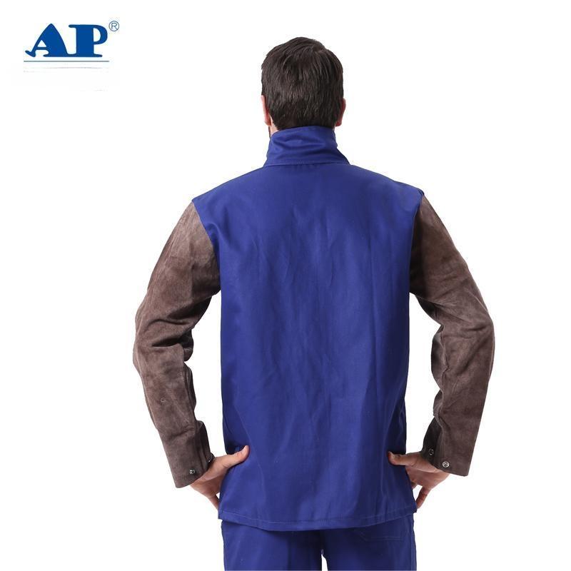友盟AP-2530防火布配炭啡色皮袖焊工服圖片1 友盟AP-2530防火布配炭啡色皮袖焊工服圖片1