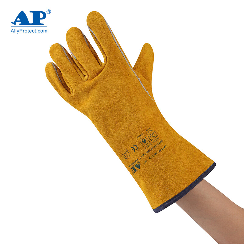 友盟AP-1210金黃色牛二層皮電焊手套圖片2