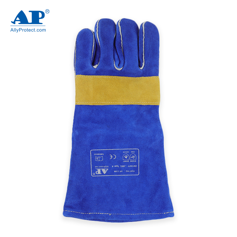 友盟AP-1166彩藍色牛二層皮電焊手套圖片2