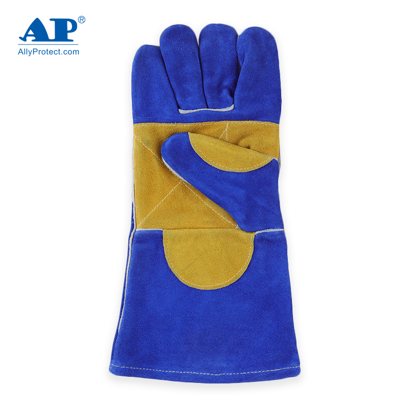 友盟AP-1166彩藍色牛二層皮電焊手套圖片1