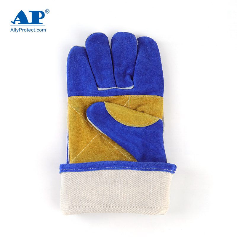 友盟AP-1166彩藍色牛二層皮電焊手套圖片3