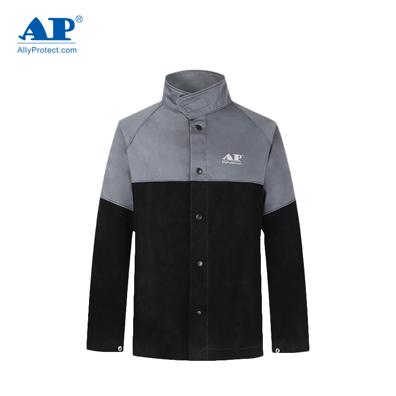 友盟AP-4530灰色阻燃布配黑色牛皮阻燃工作服上衣圖片1 友盟AP-4530灰色阻燃布配黑色牛皮阻燃工作服上衣圖片1