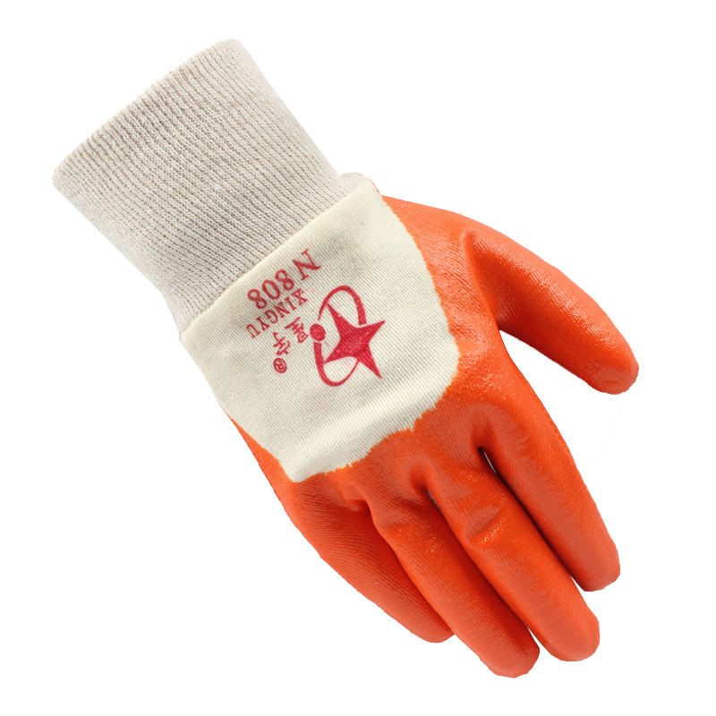 星宇N808針織棉布丁腈半浸勞保手套
