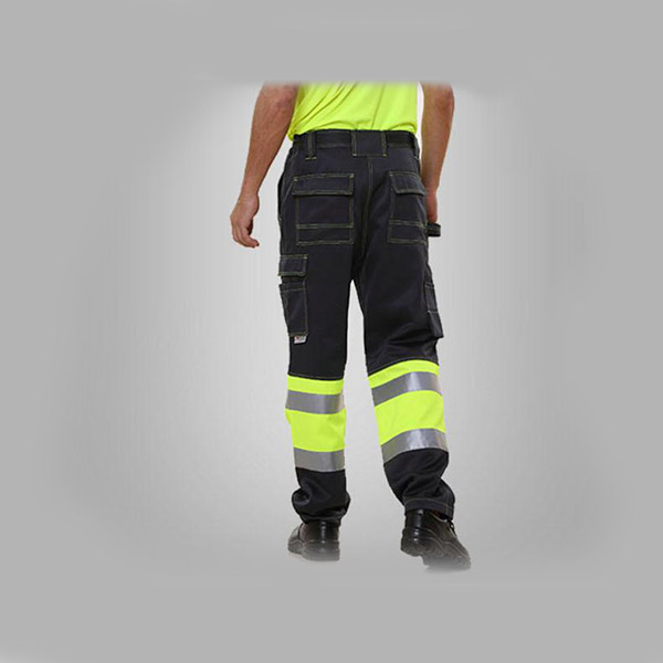 安大叔C326熒光黃拼灰色高示工作褲