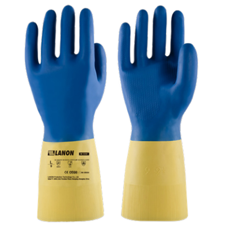 LANON蘭浪N100經濟款雙色氯丁鉆石紋防化手套