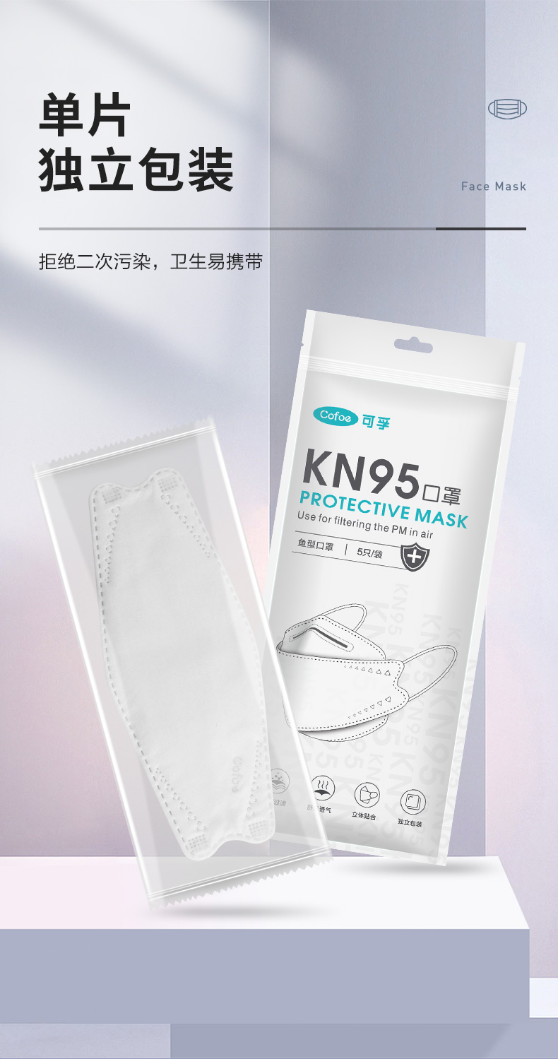 可孚KF-KZ-002魚型一次性kn95防塵口罩圖片5