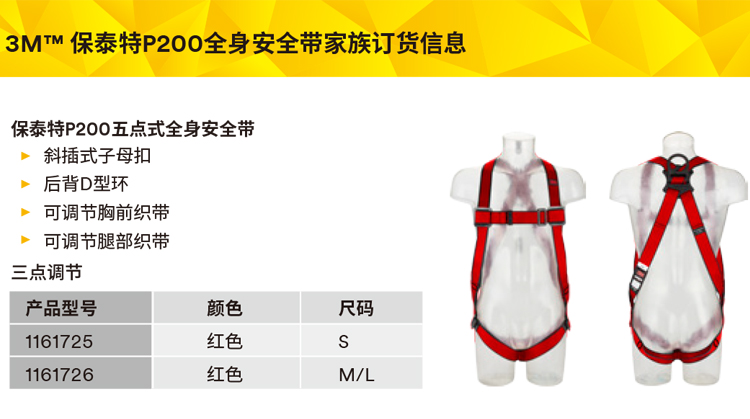 3M1161730保泰特P200五點式全身式安全帶圖片8