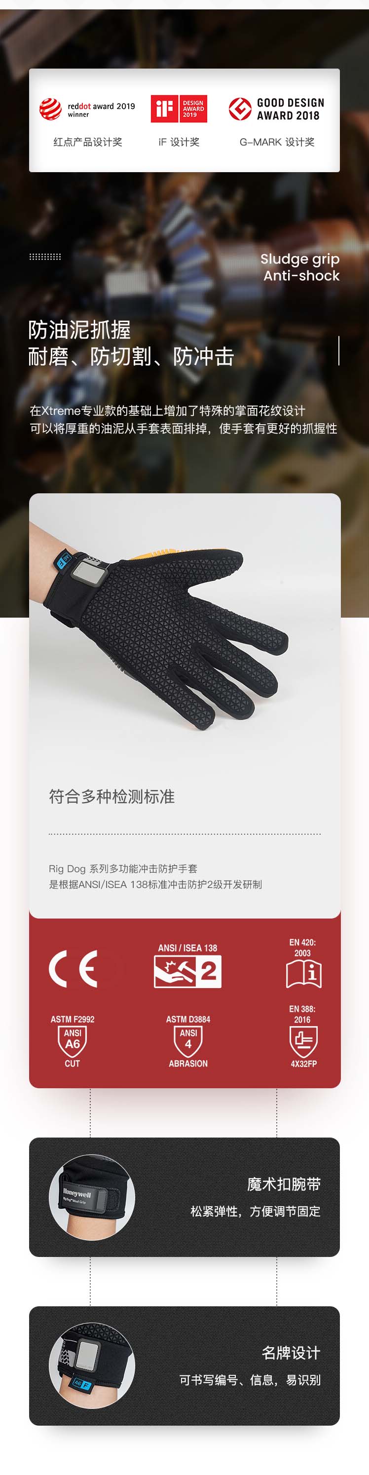 Honeywell霍尼韋爾42-623BO Rig Dog泥握款防割手套圖片3