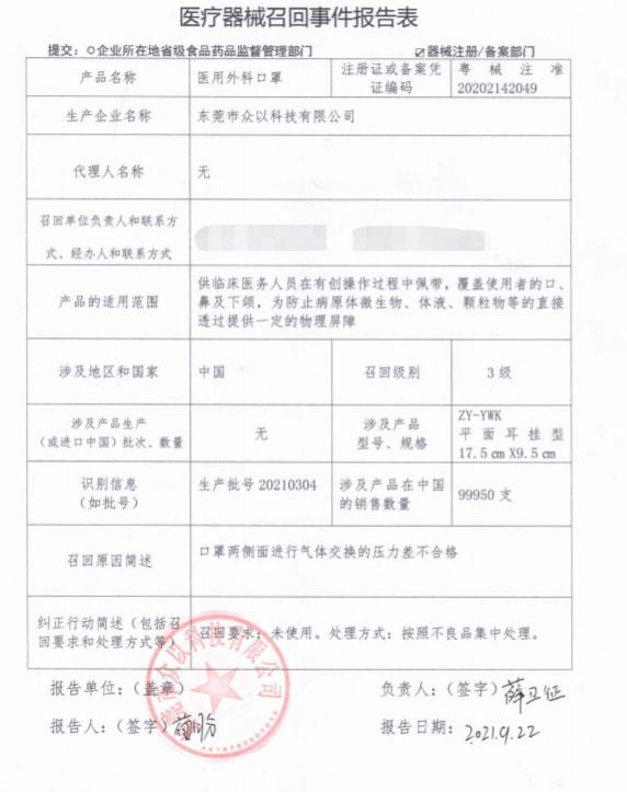 四批醫(yī)用外科口罩超共計17萬只被廠家主動召回圖片3