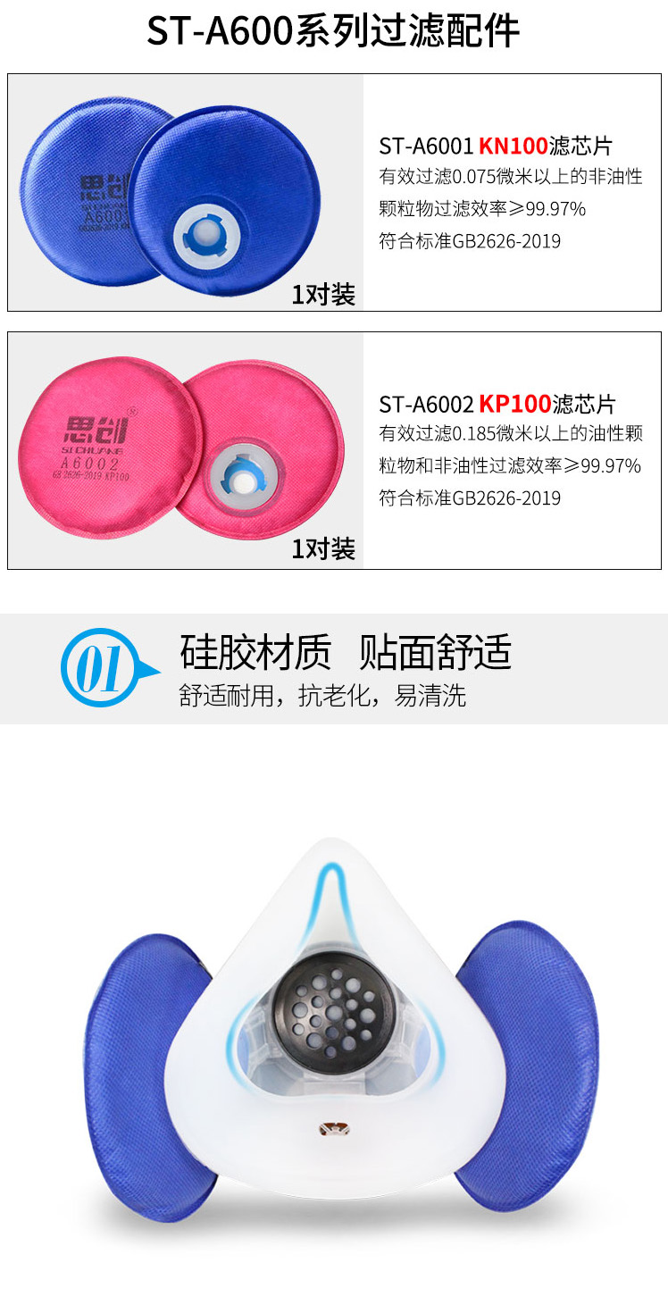 思創ST-M50G-3A硅膠雙罐防塵面具圖3