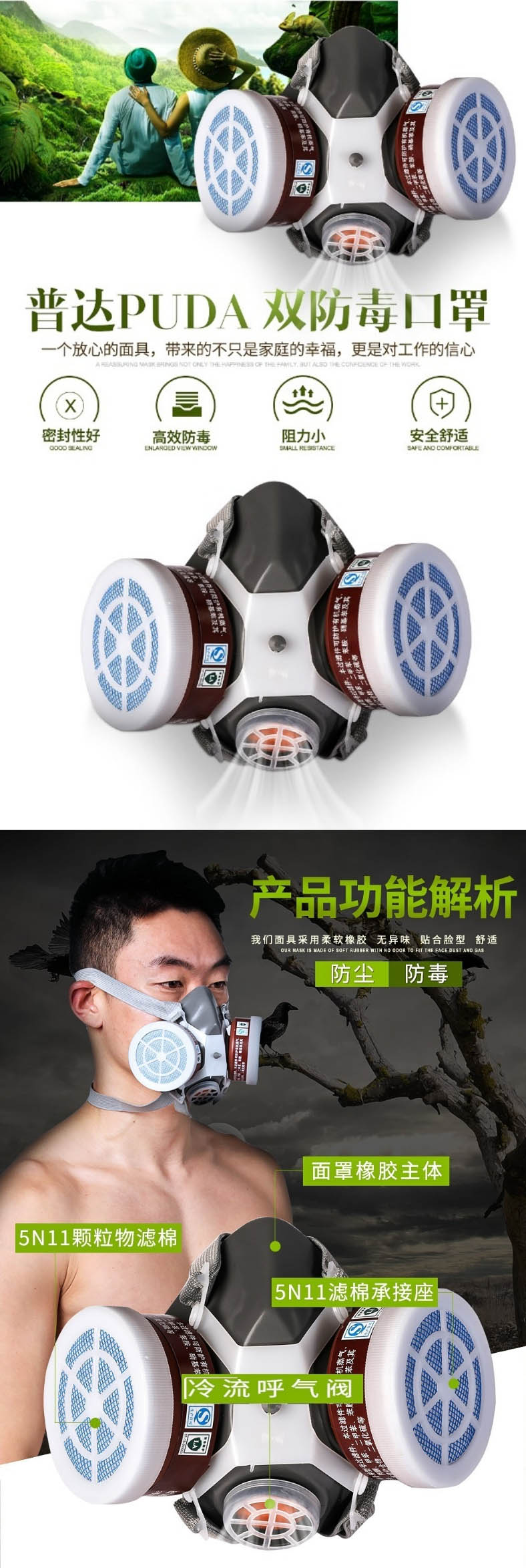 普達FD-402雙罐防毒面具圖3
