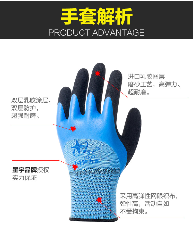 星宇1+1彈力星勞保手套圖片1