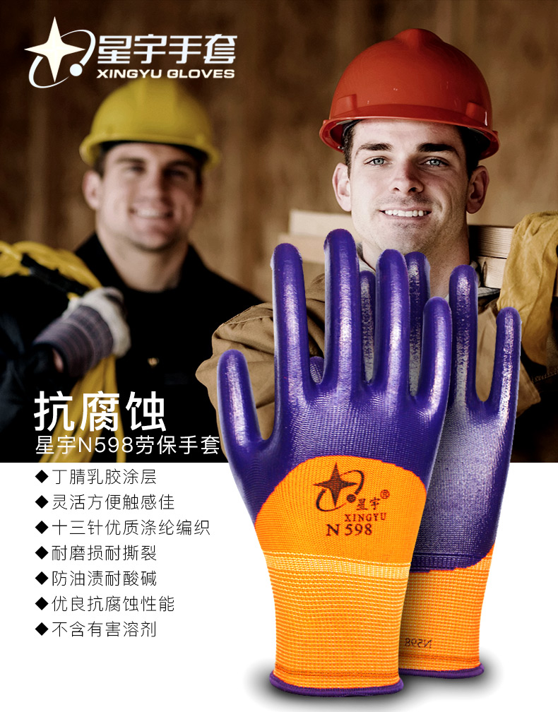 星宇N598尼龍丁腈半浸勞保手套圖片1
