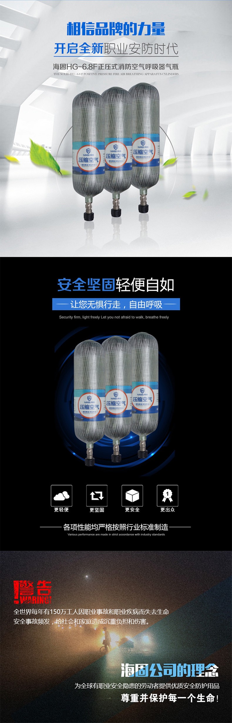 海固HG-RHZKF/6.8F正壓式空氣呼吸器碳纖維復合氣瓶圖片1