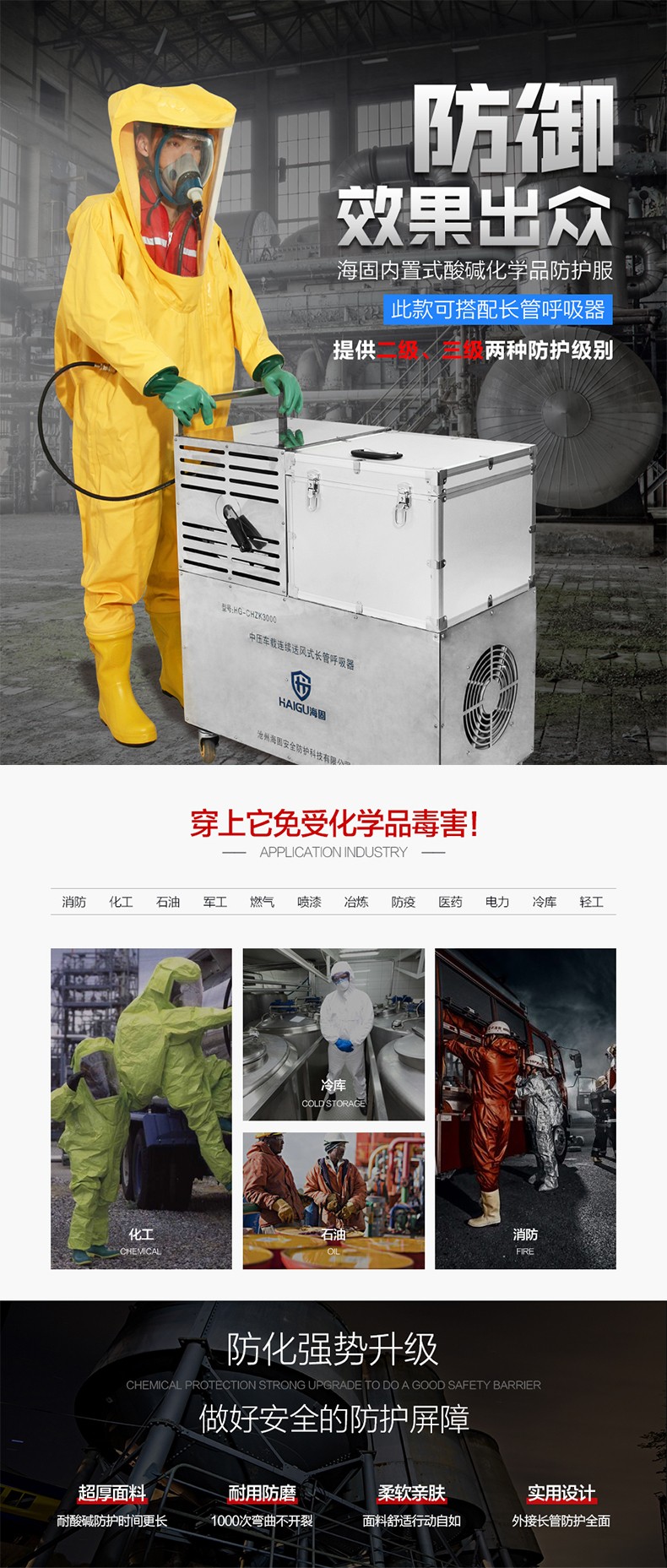 海固定制款！內(nèi)置外接 內(nèi)置插孔防化服圖片1