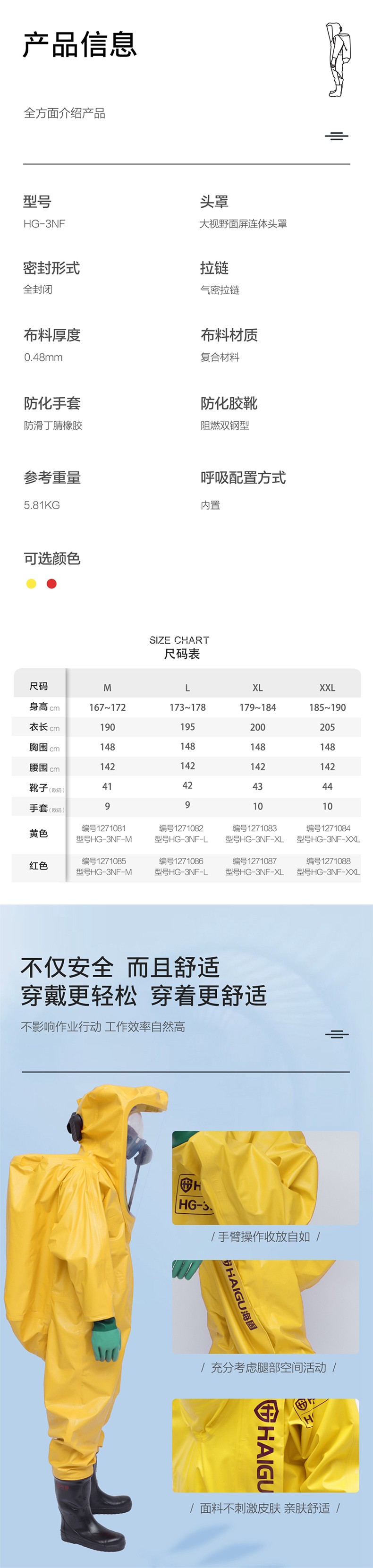 海固HG-3NF全封閉重型防化服 內(nèi)置三級(jí)防化服 (不含空氣呼吸器)圖片3