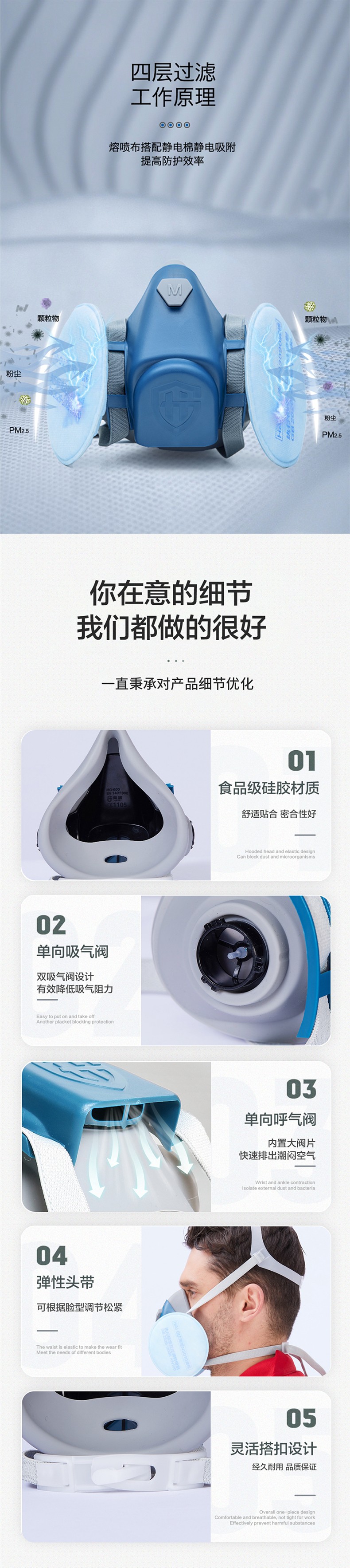 海固HG-600半面罩防塵面具+KN100非油性顆粒物濾棉圖片3