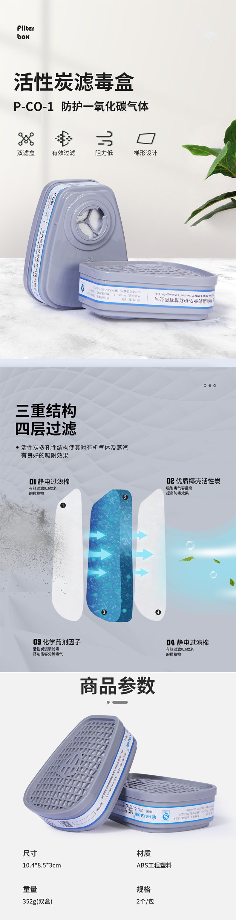 海固P-CO-1一級(jí)一氧化碳?xì)怏w濾毒盒圖片