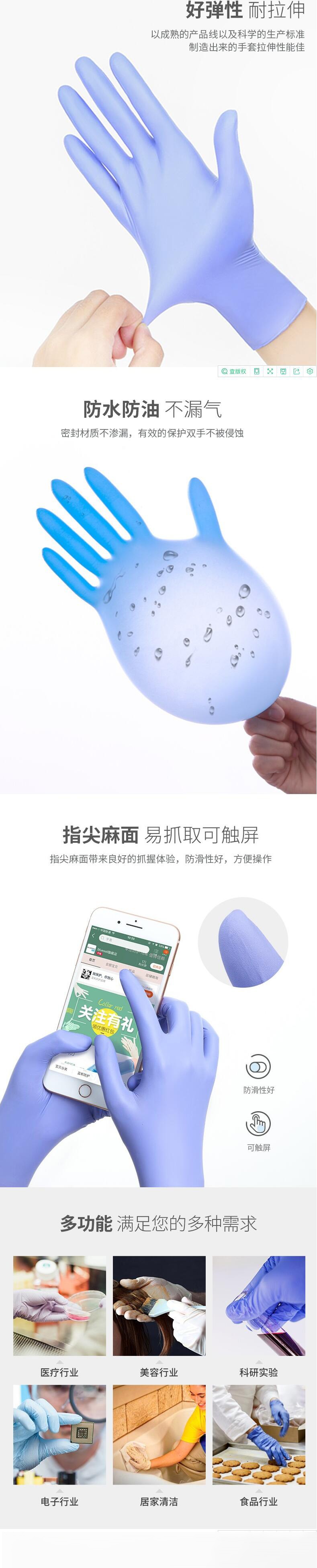藍帆醫(yī)療N2142防水防油一次性丁腈手套圖片