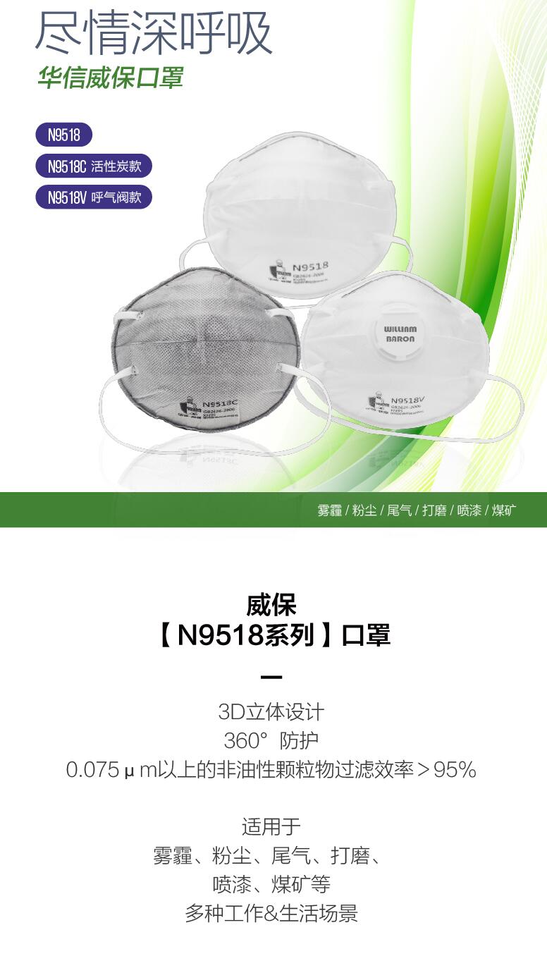 華信威保N9518C活性炭頭戴式杯狀口罩圖片1