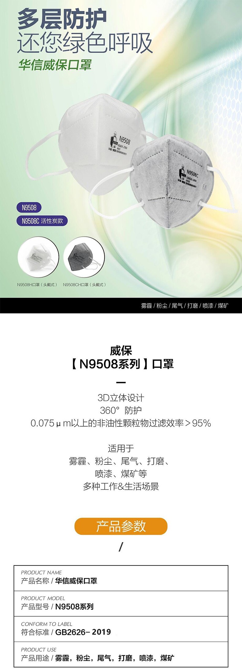 華信威保N9508CH頭戴式活性炭折疊口罩圖片1