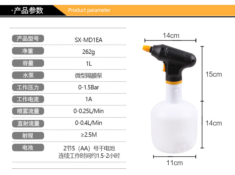 市下SX-MD1EA 1L手持小型電動(dòng)噴霧器圖片3