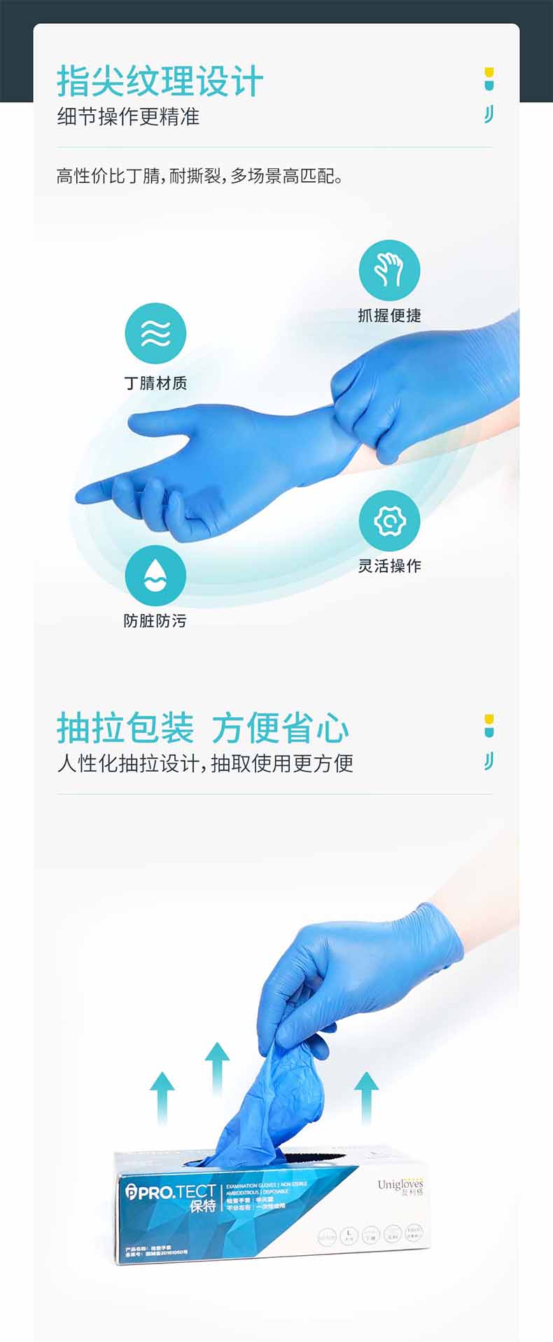 友利格保特PRO.TECT U2500一次性無(wú)粉丁腈檢查手套