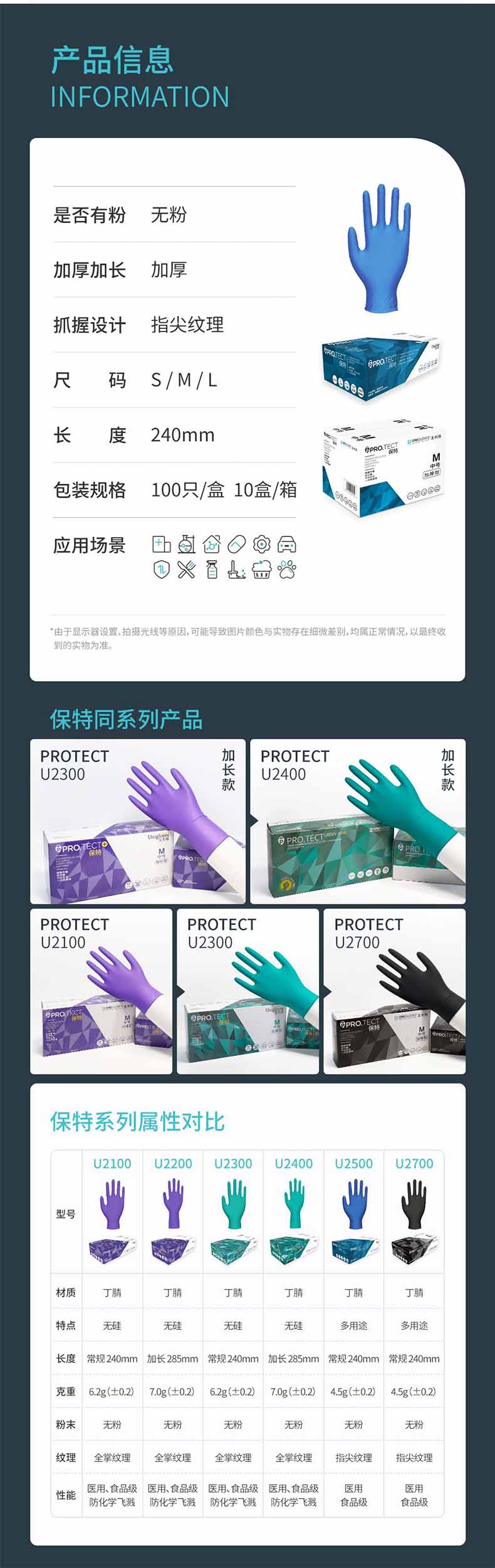 友利格保特PRO.TECT U2500一次性無(wú)粉丁腈檢查手套