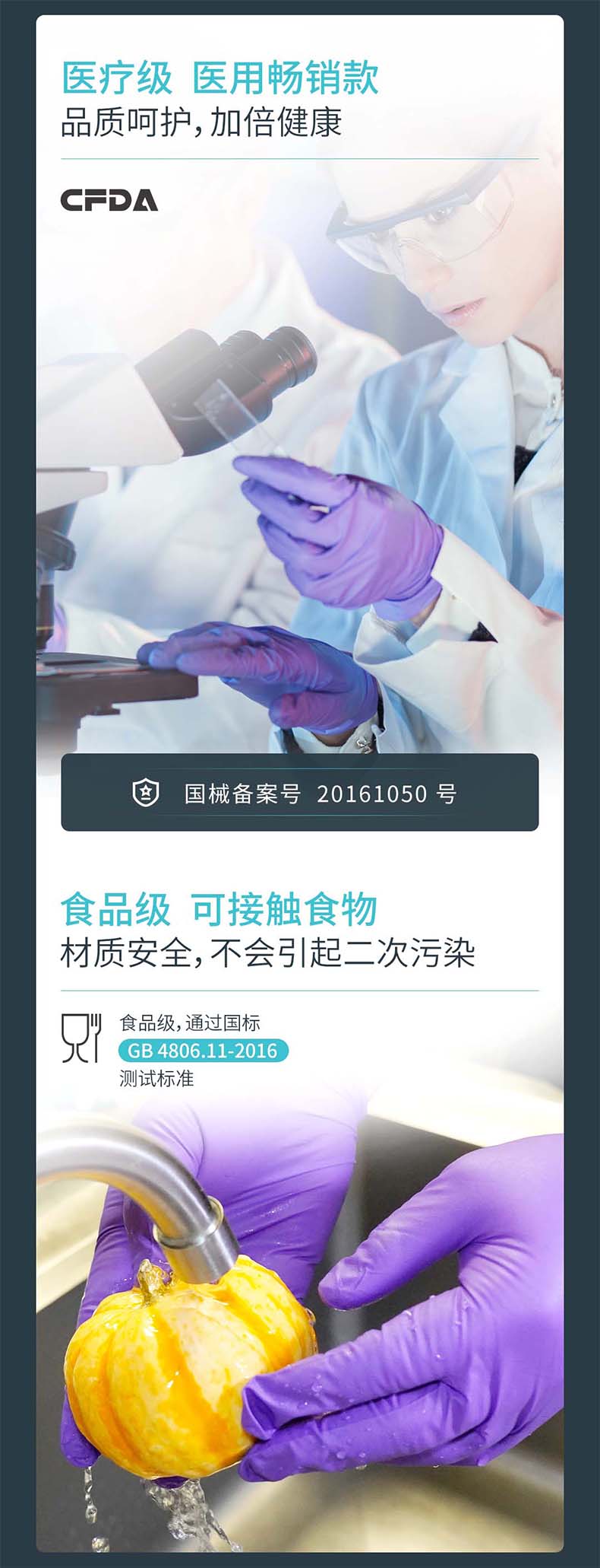 友利格保特PRO.TECT U2200加長加厚款一次性無粉丁腈檢查手套