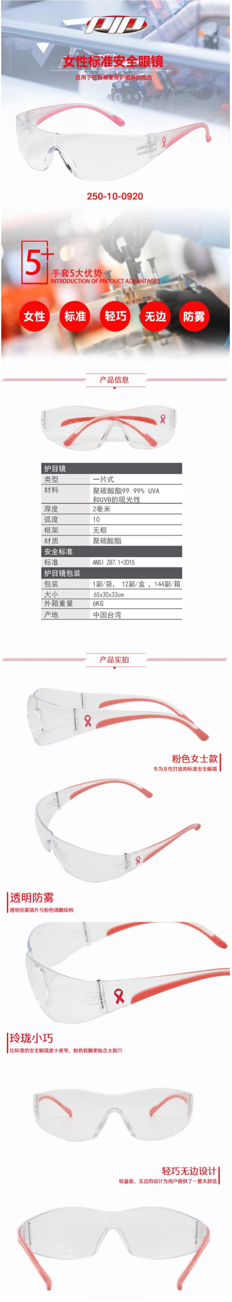 PIP 250-10-0920女士防霧防刮擦防護眼鏡圖片