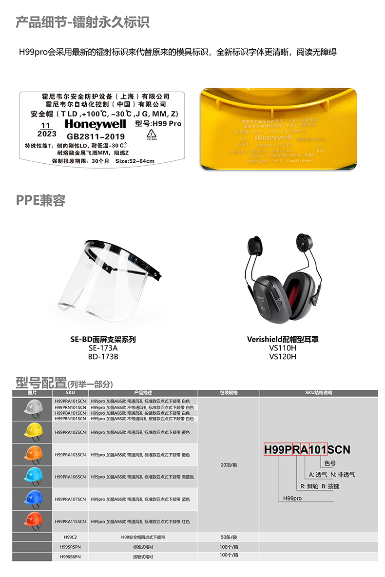 Honeywell霍尼韋爾H99PBA107SCN H99pro加強ABS款帶通風(fēng)孔按鍵款藍色安全帽5