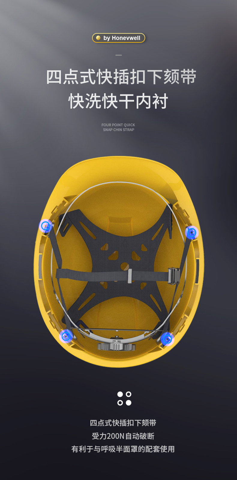 Honeywell霍尼韋爾Y99RAP102S Y99S系列ABS帶通風孔四點快插下頦帶黃色安全帽5