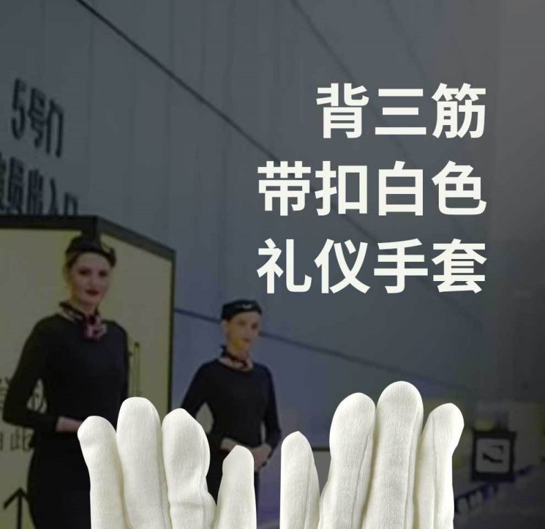 漢盾HD-GP5505滌棉背三筋帶扣白色禮儀勞保手套1