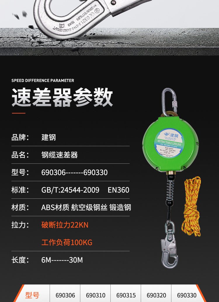 建鋼690306鋼纜速差防墜器3