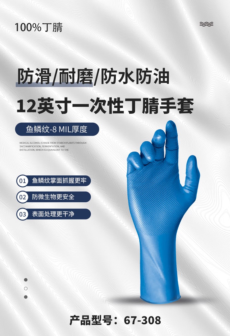 PIP 67-308雙面魚鱗紋8mil加長丁腈手套1