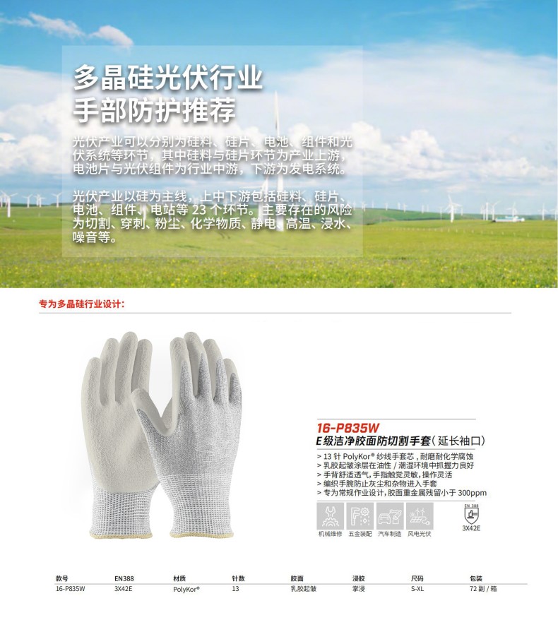 PIP 16-P835W E級(jí)潔凈膠面防切割手套