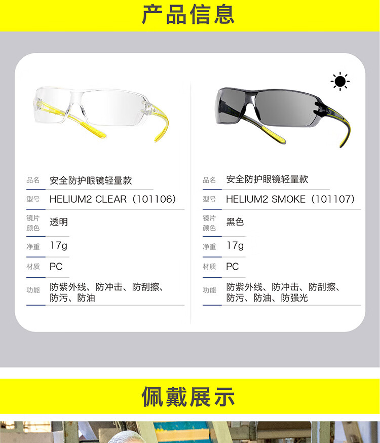 代爾塔101107 HELIUM2 SMOKE防強光款防霧防刮防沖擊安全防護眼鏡8