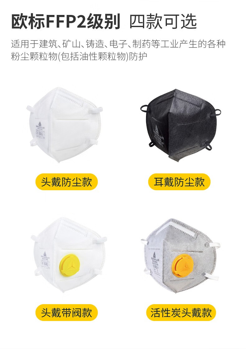 代爾塔104202 M1202VBC折疊帶閥頭戴式FFP2級(jí)防塵口罩4