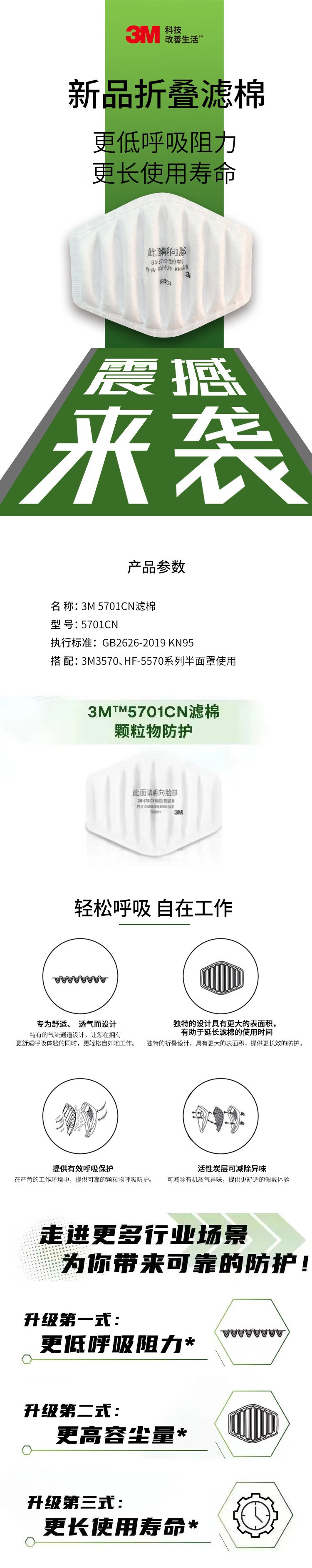 3M 5701CN顆粒物折疊KN95過濾棉