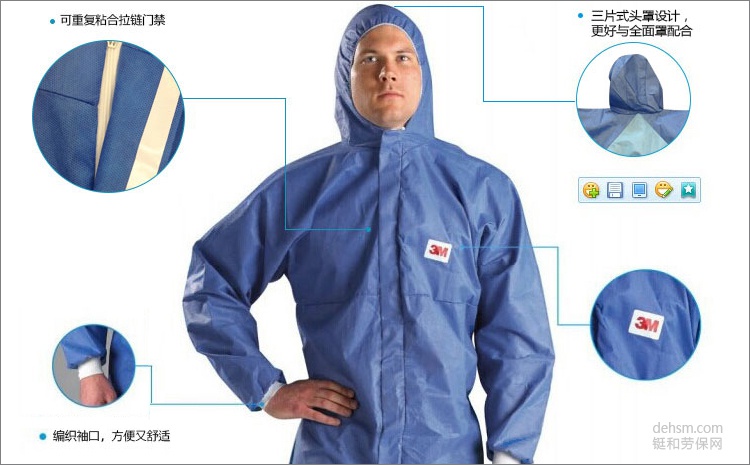 3M4532+藍色帶帽連體防護服彈性頭罩，透氣防護