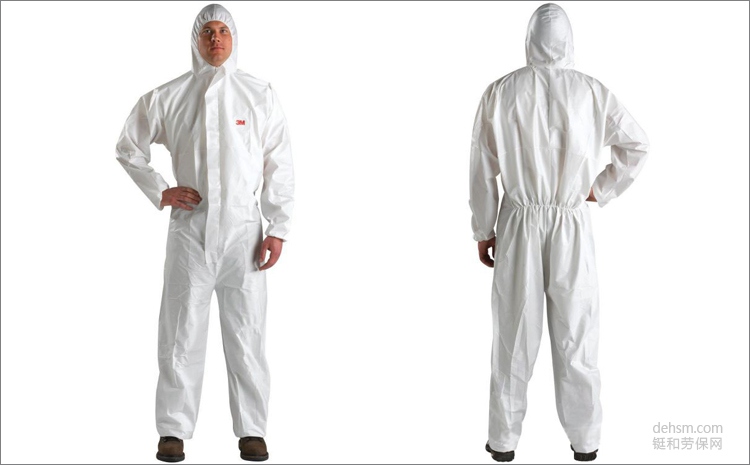 3M4510白色帶帽連體防護服圖片-正面側面