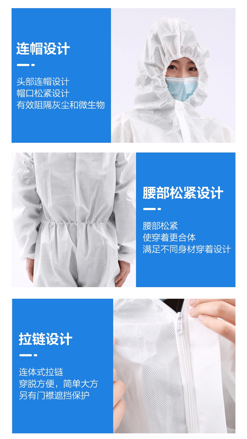一次性使用醫(yī)用隔離衣連帽設(shè)計(jì),要不松緊設(shè)計(jì)