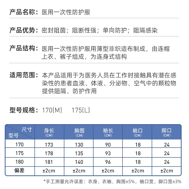 振德一次性醫(yī)用防護(hù)服產(chǎn)品說(shuō)明