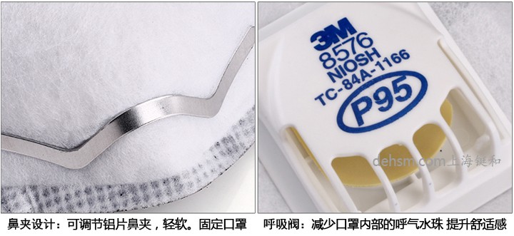 3M8576口罩可調(diào)節(jié)鼻夾設(shè)計，搭配冷流呼氣閥